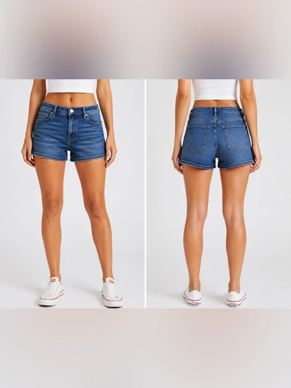LOFT OUTLET Classic High-Rise Dark Blue Denim with Stripe Shorts - Picture 1 of 9
